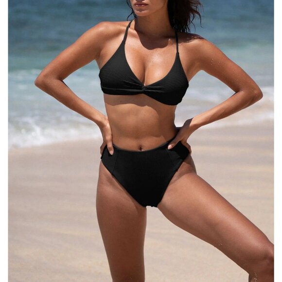 Berlook Other - Berlook Black Two Piece Swimsuit Bikini Size Large Moderate Bottoms NEW W Bag